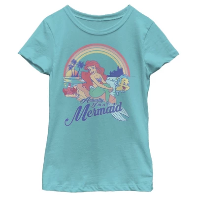 Disney Girl's The Little Mermaid Ariel Actually I'm A Mermaid Rainbow T-Shirt 3 Disney Girl's The Little Mermaid Ariel Actually I'm A Mermaid Rainbow T-Shirt - Image 3