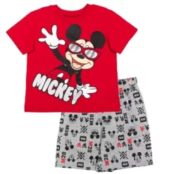 Disney Mickey Mouse Toddler Boys French Terry 4 Piece Mix N' Match T-Shirt Shorts Set