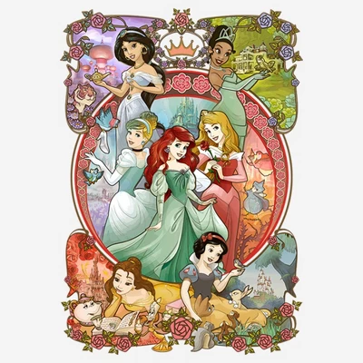 Women's Disney Princesses Vintage Collage T-Shirt 1 Women's Disney Princesses Vintage Collage T-Shirt