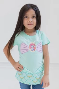 Disney Princess Ariel Moana Jasmine Belle Cinderella Aurora Tiana Girls 4 Pack Graphic T-Shirts Toddler To Big Kid