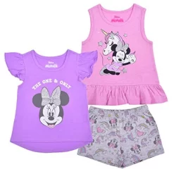 Disney Girls' 3-Pack The One And Only Minnie Mouse Ruffle Sleeve Tee, Sleeveless Peplum Shirt And Casual Shorts Set With Unicorn Print For Kids -Family Trends Shop GUEST 2229cabf 7fd6 4ff0 9023 71b1cac660f9
