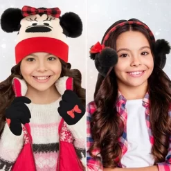 Disney Minnie Mouse Girls' Winter Hat, Earmuffs And Gloves Set, Kids Agees 4-7