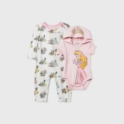 Baby Girls' 2pk Disney Princess Romper And Bodysuit - Pink