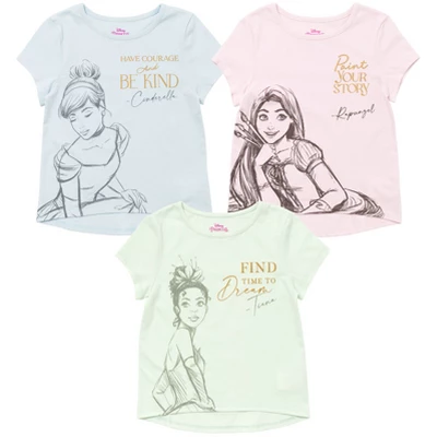 Disney Princess Ariel Cinderella Tiana Moana Jasmine Belle Girls 3 Pack T-Shirts Toddler To Big Kid 10 Disney Princess Ariel Cinderella Tiana Moana Jasmine Belle Girls 3 Pack T-Shirts Toddler To Big Kid - Image 10
