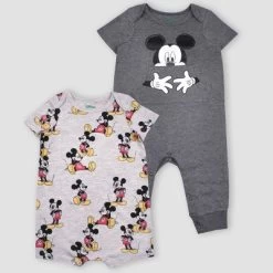 Baby Boys' 2pk Disney Mickey Mouse Short Sleeve Romper - Gray