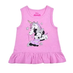 Disney Girls' 3-Pack The One And Only Minnie Mouse Ruffle Sleeve Tee, Sleeveless Peplum Shirt And Casual Shorts Set With Unicorn Print For Kids