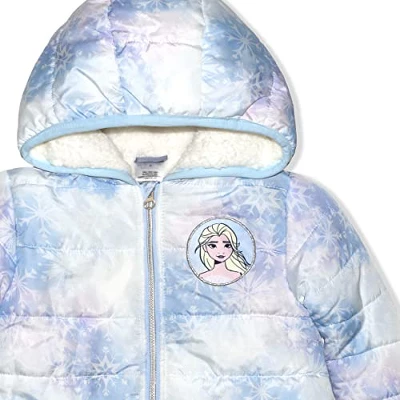 Disney Girl's Frozen Hooded Puffer Jacket, Zip Up Hoodie With Soft Interior For Toddler 2 Disney Girl's Frozen Hooded Puffer Jacket, Zip Up Hoodie With Soft Interior For Toddler - Image 2