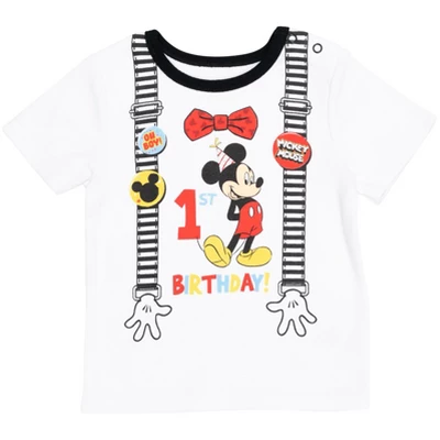 Disney Mickey Mouse 1st Birthday Cosplay Graphic T-Shirt Diaper Cover And Hat 3 Piece Outfit Set White/Red 3 Disney Mickey Mouse 1st Birthday Cosplay Graphic T-Shirt Diaper Cover And Hat 3 Piece Outfit Set White/Red - Image 3