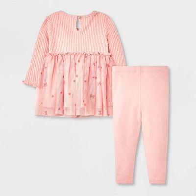 Baby Girls' Disney Mickey Mouse & Friends Polka Dots Top And Bottom Set - Pink 1 Baby Girls' Disney Mickey Mouse & Friends Polka Dots Top And Bottom Set - Pink