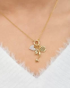 Disney Princess Little Mermaid Ariel Yellow Gold Plated 3D Cubic Zirconia Charm Necklace, 18"