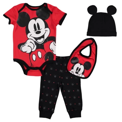 Disney Mickey Mouse Baby Bodysuit Jogger Pants Bib And Hat 4 Piece Outfit Set Newborn To Infant 12 Disney Mickey Mouse Baby Bodysuit Jogger Pants Bib And Hat 4 Piece Outfit Set Newborn To Infant - Image 12