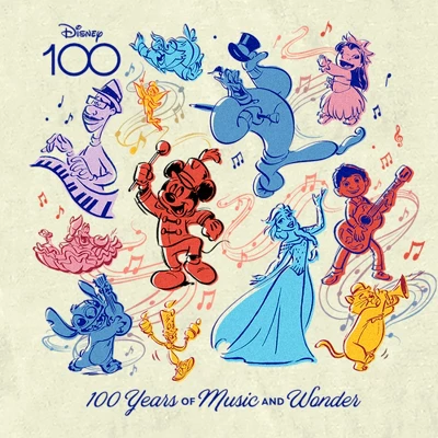 Men's Disney Character Sketches 100 Years Of Music And Wonder T-Shirt 1 Men's Disney Character Sketches 100 Years Of Music And Wonder T-Shirt