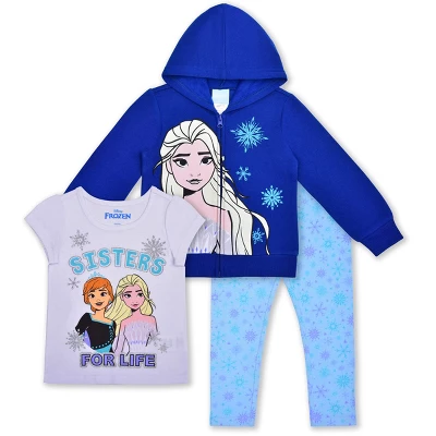 Disney Girl's 3-Pack Frozen Sisters For Life Short Sleeve Graphic Tee, Hoodie And Snowflake Legging Pant Set For Toddler 7 Disney Girl's 3-Pack Frozen Sisters For Life Short Sleeve Graphic Tee, Hoodie And Snowflake Legging Pant Set For Toddler - Image 7
