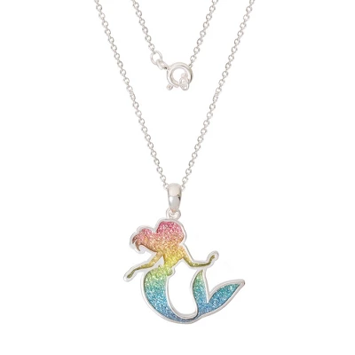 Disney Princess Ariel Silver Plated Rainbow Glitter Pendant Necklace, 18'' 2 Disney Princess Ariel Silver Plated Rainbow Glitter Pendant Necklace, 18'' - Image 2