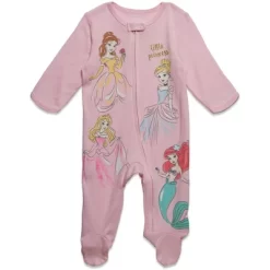 Disney Princess Ariel Cinderella Aurora Baby Girls 2 Pack Zip Up Sleep N' Play Coveralls Newborn To Infant