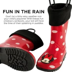 Disney Minnie Mouse Girl's Rain Boots With Soft Removable Liner, Toddler ( 1-4 Years)