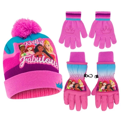 Disney Princess Girls Winter Hat With Knit And Insulated Ski Glove Set, Kids Ages 4-7 1 Disney Princess Girls Winter Hat With Knit And Insulated Ski Glove Set, Kids Ages 4-7