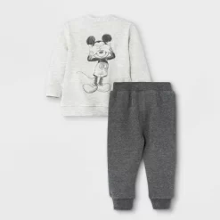 Disney Baby Boys' 2pc Mickey Mouse Fleece Pullover And Jogger Set - Heather Cream