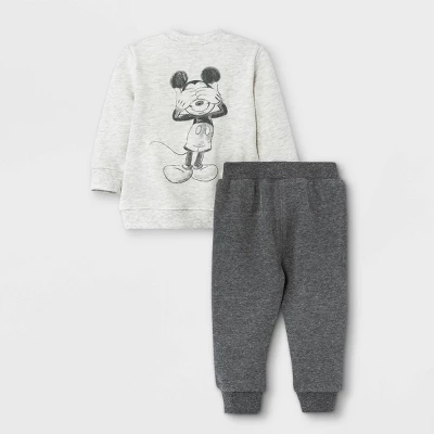 Disney Baby Boys' 2pc Mickey Mouse Fleece Pullover And Jogger Set - Heather Cream 1 Disney Baby Boys' 2pc Mickey Mouse Fleece Pullover And Jogger Set - Heather Cream