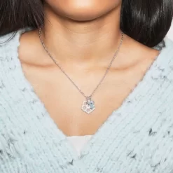 Disney Lilo & Stitch Silver Plated Necklace With Flower Pendant And Stitch Charm - Stitch Gifts Jewelry, 16 + 2"