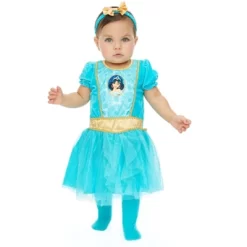 Disney Princess Jasmine Girls Cosplay Costume Dress Tights And Headband 3 Piece Set Toddler
