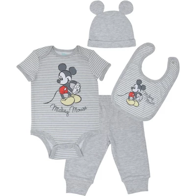 Disney Mickey Mouse Baby Bodysuit Pants Bib And Hat 4 Piece Outfit Set Newborn To Infant 13 Disney Mickey Mouse Baby Bodysuit Pants Bib And Hat 4 Piece Outfit Set Newborn To Infant - Image 13