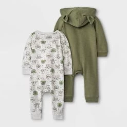 Disney Baby Boys' 2pc Star Wars Baby Yoda Fleece Top And Bottom Set - Olive Green