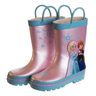 Disney Frozen Elsa Anna Princess Rubber Rainboots - Waterproof Lightweight Easy On With Easy Pull Handles - Pink / Blue (7-1 Toddler / Little Kid / Big Kid) 2 Disney Frozen Elsa Anna Princess Rubber Rainboots - Waterproof Lightweight Easy On With Easy Pull Handles - Pink / Blue (7-1 Toddler / Little Kid / Big Kid) - Image 2