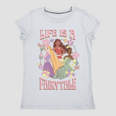 Girls' Disney Princess 'Life Is A Fairytale' Graphic T-Shirt - Light Blue 2 Girls' Disney Princess 'Life Is A Fairytale' Graphic T-Shirt - Light Blue - Image 2