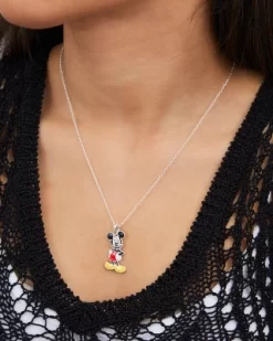 Disney Mickey Mouse Women Silver-Plated Enamel Classic Mickey Mouse Pose Pendant Necklace, 18''