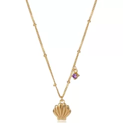 Disney The Little Mermaid Womens Sterling Silver Yellow Gold Plated Shell Necklace With Purple Cubic Zirconia Charm, 16 + 2" -Family Trends Shop GUEST b0778cd9 0de6 4c84 bd98 d603494fbb12