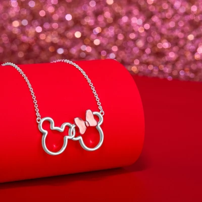 Disney Women's Mickey And Minnie Mouse Silver Plated Pendant Necklace, 18" 4 Disney Women's Mickey And Minnie Mouse Silver Plated Pendant Necklace, 18" - Image 4