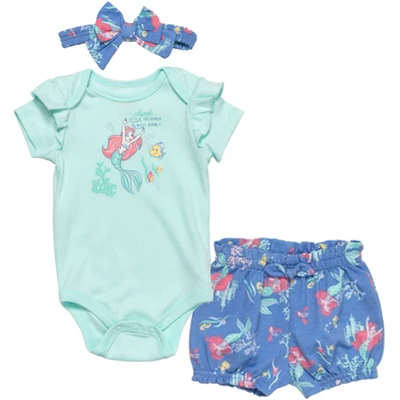 Disney Princess The Little Mermaid Ariel Belle Tiana Baby Girls Bodysuit Shorts And Headband 3 Piece Outfit Set Newborn To Infant 8 Disney Princess The Little Mermaid Ariel Belle Tiana Baby Girls Bodysuit Shorts And Headband 3 Piece Outfit Set Newborn To Infant - Image 8
