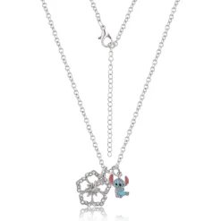 Disney Lilo & Stitch Silver Plated Necklace With Flower Pendant And Stitch Charm - Stitch Gifts Jewelry, 16 + 2" -Family Trends Shop GUEST bde3d1c6 eaef 40ac 8321 8536470308e3
