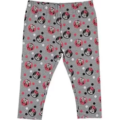 Disney Girl's Minnie Mouse 3 Piece Coordinates, Ruffled Short Sleeve Shirts And Legging Pants Set For Toddler