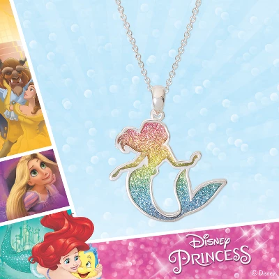 Disney Princess Ariel Silver Plated Rainbow Glitter Pendant Necklace, 18'' 3 Disney Princess Ariel Silver Plated Rainbow Glitter Pendant Necklace, 18'' - Image 3