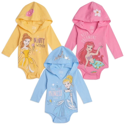 Disney Princess Disney Cinderella Princess Belle Princess Ariel Baby Girls 3 Pack Bodysuits Newborn To Infant 10 Disney Princess Disney Cinderella Princess Belle Princess Ariel Baby Girls 3 Pack Bodysuits Newborn To Infant - Image 10