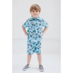 Disney Mickey Mouse Hawaiian Button Down Shirt And Shorts Toddler To Big Kid