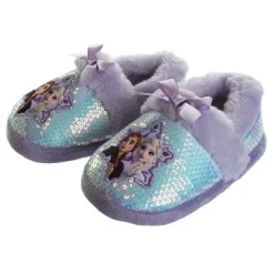 Disney Frozen Girl Slippers - Elsa And Anna Plush Lightweight Warm Comfort Soft Aline House Shoes - Purple (sizes 5-12 Toddler-Little Kid)