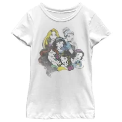 Girl's Disney Princesses Group Bold Color Pop T-Shirt -Family Trends Shop GUEST d292afeb fd49 4c8c ac24 cc70660241b8