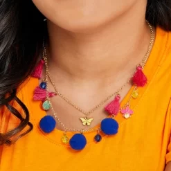 Disney Encanto Double-Strand Pom Pom, Tassel, And Charm Necklace Necklace