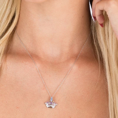 Disney Princess Sterling Silver Cubic Zirconia Jeweled Tiara Pendant Necklace, 18" 1 Disney Princess Sterling Silver Cubic Zirconia Jeweled Tiara Pendant Necklace, 18"