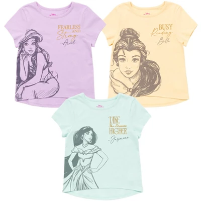 Disney Princess Ariel Cinderella Tiana Moana Jasmine Belle Girls 3 Pack T-Shirts Toddler To Big Kid 9 Disney Princess Ariel Cinderella Tiana Moana Jasmine Belle Girls 3 Pack T-Shirts Toddler To Big Kid - Image 9
