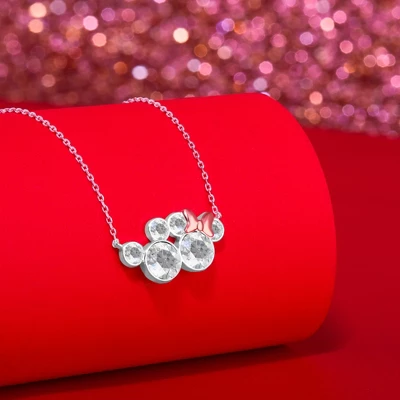 Disney Women's Mickey And Minnie Mouse Silver Plated Crystal Necklace, 16" + 2" 2 Disney Women's Mickey And Minnie Mouse Silver Plated Crystal Necklace, 16" + 2" - Image 2