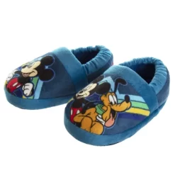 Disney Mickey Mouse Boys Slippers-Kids Plush Lightweight Warm Comfort Soft Aline House Shoes Slippers - Navy Multi (sizes 5-12 Toddler/Little Kid)