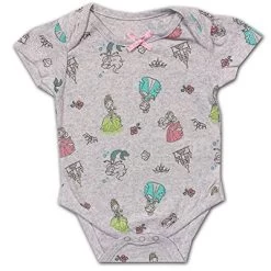 Disney Girl's 3-Pack Character Print Short Sleeve Bow Front Baby Creeper Set