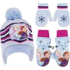 Disney Frozen Elsa And Anna Girls Winter Hat With Knit And Insulated Ski Mittens Or Gloves Set, (Kids Ages 2-7)