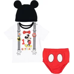 Disney Mickey Mouse 1st Birthday Cosplay Graphic T-Shirt Diaper Cover And Hat 3 Piece Outfit Set White/Red 13 Disney Mickey Mouse 1st Birthday Cosplay Graphic T-Shirt Diaper Cover And Hat 3 Piece Outfit Set White/Red -Family Trends Shop GUEST f6edb683 2257 4f5e 9a1e 9c449743270e