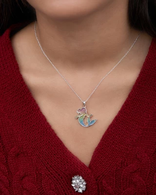 Disney Princess Ariel Silver Plated Rainbow Glitter Pendant Necklace, 18'' 1 Disney Princess Ariel Silver Plated Rainbow Glitter Pendant Necklace, 18''