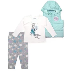 Disney Girl's 3-Pack Frozen Snow Queen Long Sleeve Graphic Tee, Snowflake Patterned Leggings And Quilted Hoodie Vest For Toddler -Family Trends Shop GUEST fc47d047 af1b 4fba b8f3 936fd64b2306